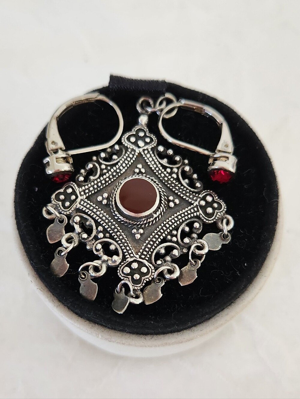 Vintage 90s Silver Garnet Pendant & Earrings